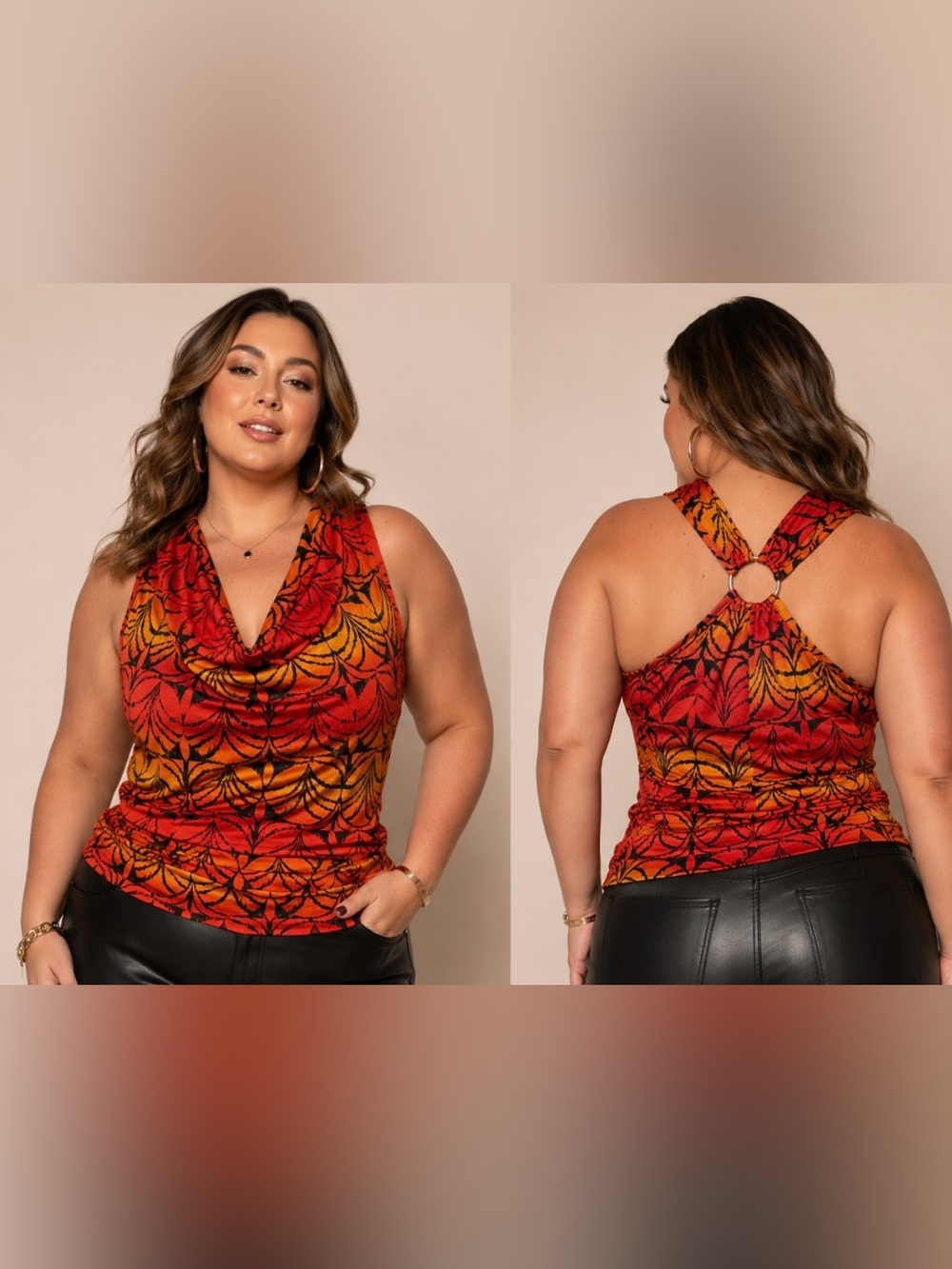 Say Anything Y2K Vibrant Orange/Black Cowl Neckline Sleeveless Club Top Size 2X
